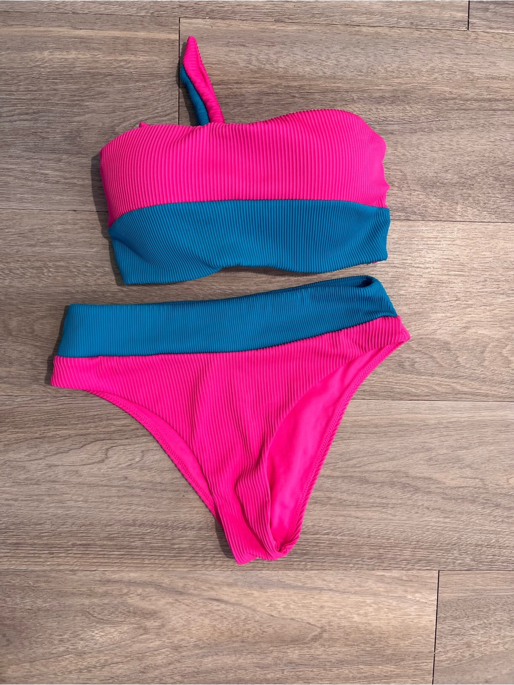 La Vie En Rose Pink & Teal Ribbed Two-Piece Bikini